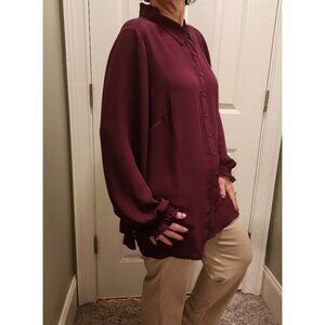 Lane Bryant Wine Semi Sheer Blouse HiLo Swing Work Party- Plus Size 18-20 NWOT